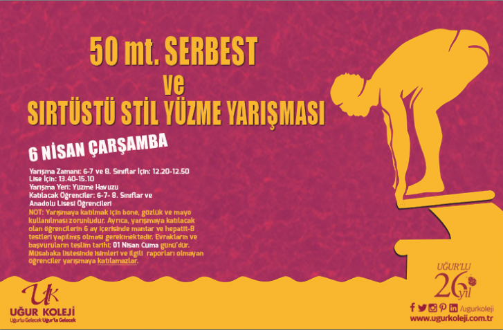 50 mt. SERBEST ve SIRTÜSTÜ STİL YÜZME YARIŞMASI